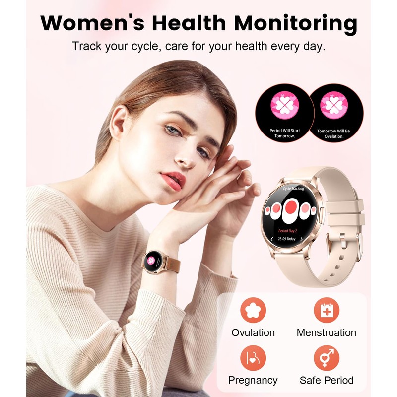 SUNKTA Thin Smart Watch for Women, 1.32" AMOLED Ladies Smart