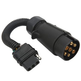 Acouto Trailer Wire Adapter Plug, for RV Lights 7 Pin EU Round to 4 Pin US Flat ABS Brass Trailer Wiring Connector Plug