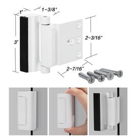 Door Reinforcement Lock with Screws, Add Extra Home Security Door Latch Safety Childproof Door Lock for Inward Swing Door Night Lock Withstand 800 Lbs (3 Pack)