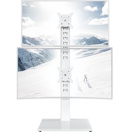Dual Monitor Stand - Vertical Stack Screen Free-Standing Monitor Riser Fits Two 13 to 34 Inch Screen with Swivel, Tilt, Height Adjustable, Holds One (1) Screen up to 44Lbs HT05W-002 White