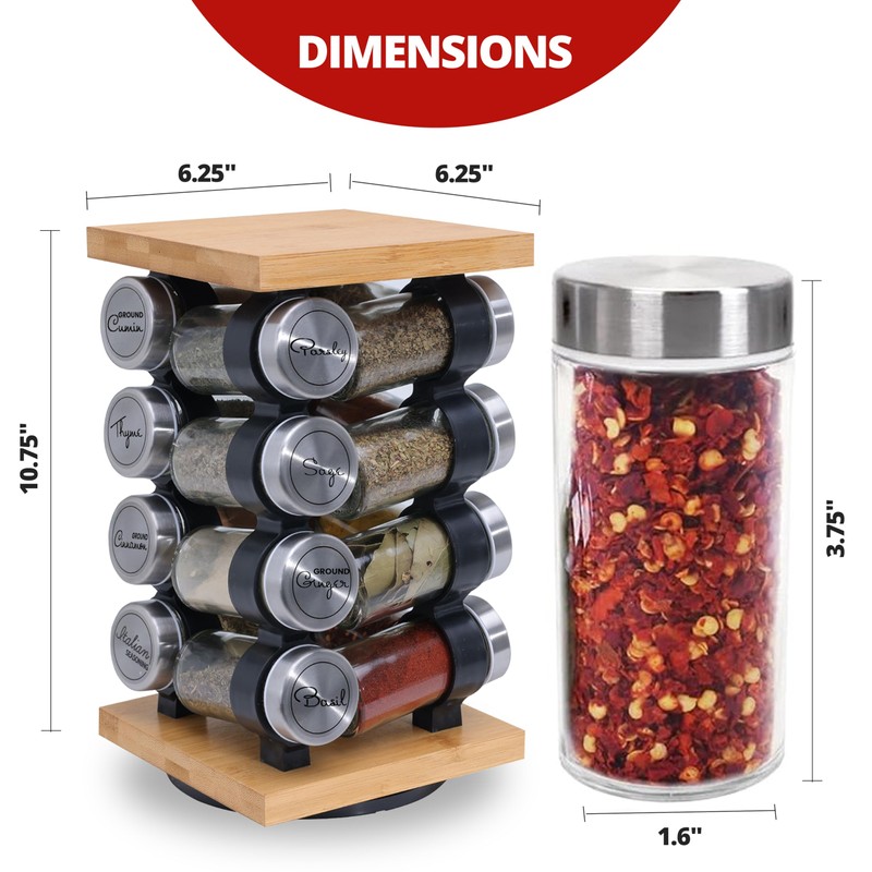 Orii 16-Jar Rotating Spice Rack with Spices Included – Pre-Filled