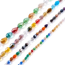 Craftdady 4 Strands Faceted Teardrop Crystal Beads AB Color Plated Waterdrop Crystal Glass Beads Center Drilled Drop Spacer Beads for DIY Craft Jewelry Necklace Bracelet Earring Making