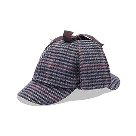 CASUALKING Mens Deerstalker Sherlock Holmes Cap Herringbone Houndstooth Tweed Wool Hat-Charcoal Houndstooth Wine Check L-XL