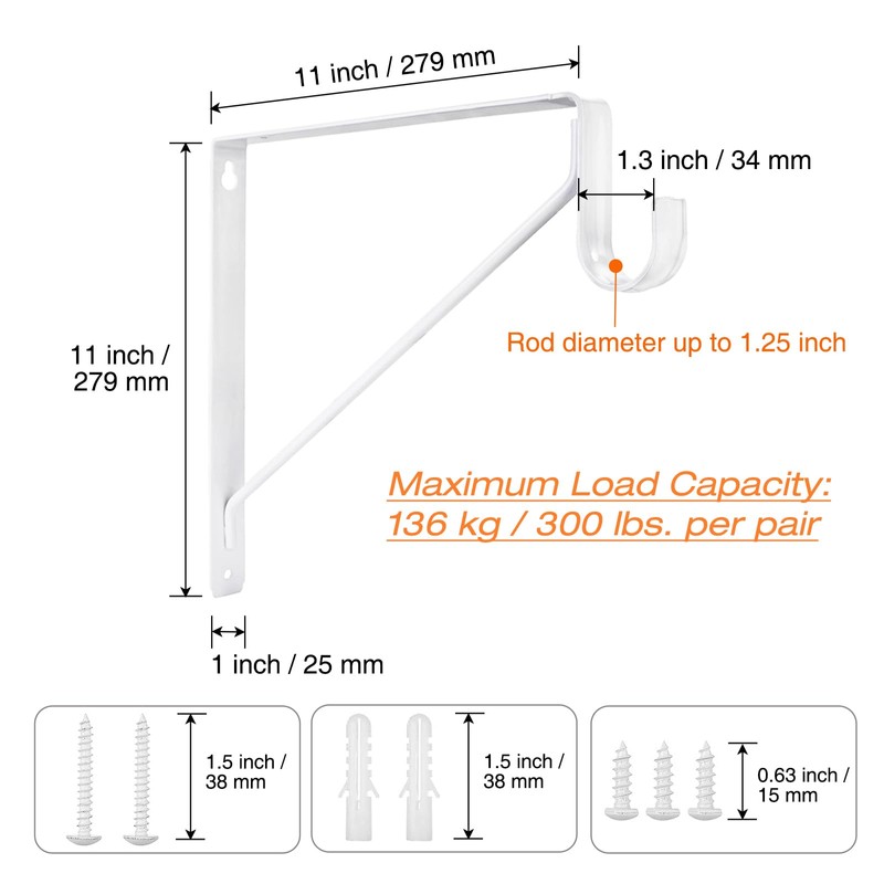 8 Pack Heavy Duty Closet Shelf & Rod Brackets, Wall