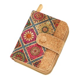 aolaso Cork Small Wallets for Women, Leather RFID Blocking Leather Purse for Ladies Bifold Zipper Wallet with Card Slots, ID Window (Model 3)