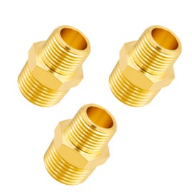 Tnuocke 3pcs 1/2 NPT Male x 3/8 NPT Male Solid Brass Nipple Pipe Fittings,Heavy Hex Straight Connector Adapter H-041-1/2 NPT-3/8 NP