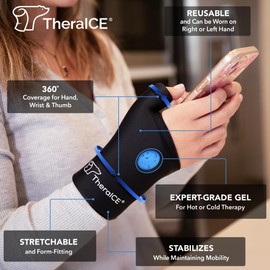 TheraICE Wrist Ice Pack - Soft Gel Ice Pack Wrap Thumb Brace for Either Wrist for Hot & Cold Hand Therapy - Fits Most Men - L/XL