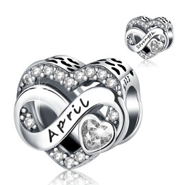 GOINEVA Birthstone Charms for Bracelet Necklace 925 Sterling Silver Love Heart Charms Happy Birthday Charms for Women Jewelry Gift（April）