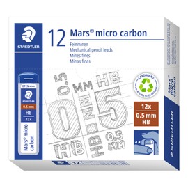 Staedtler Micro Mars Carbon Mechanical Pencil Lead, 0.5mm, HB, 60mm x 12 (250 05 HB)