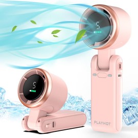 4000mAh Portable Handheld Turbo Fan Battery Operated, 5 Gear Wind, Up to 12 Working Hours, 3 IN 1 Hand Fan Rechargeable with Air Turbo Tech Cooling Fan for Hanging Neck Outdoor Activities, Travel, Working - Color: Pink