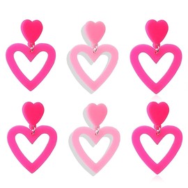 3 Pairs Hot Pink Heart Earrings For Women Red Baublebar Earrings Acrylic Candy-colored Earrings Lightweight Double Love shape Heart Drop Earring
