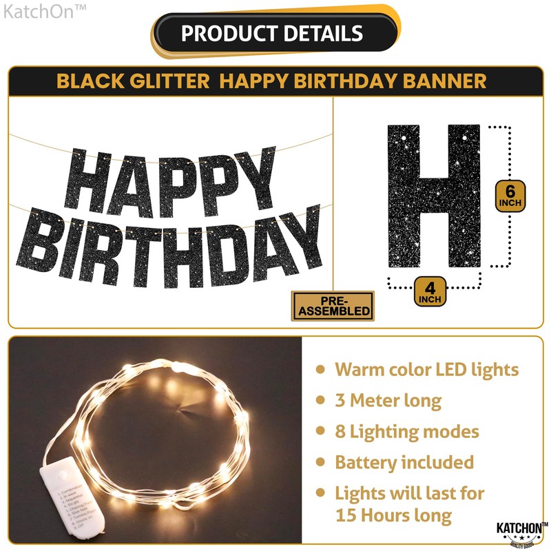 Happy Birthday Black banner with Flicker Lights