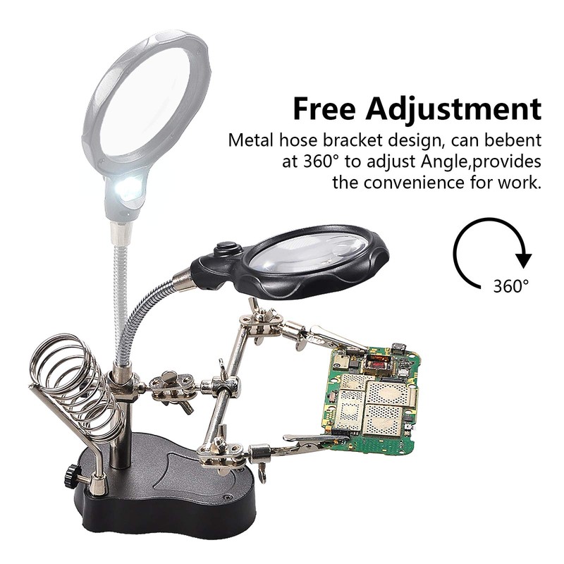 3.5X12X Helping Hands Soldering Station with LED Light & Alligator