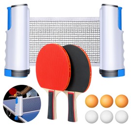 flintronic Table Tennis Bat Set, 2 Table Tennis Bats + 1 Retractable Net + 6 Table Tennis Balls + 1 Carry Bag, Table Tennis Bat Set for Beginners and Advanced, Families and Professionals