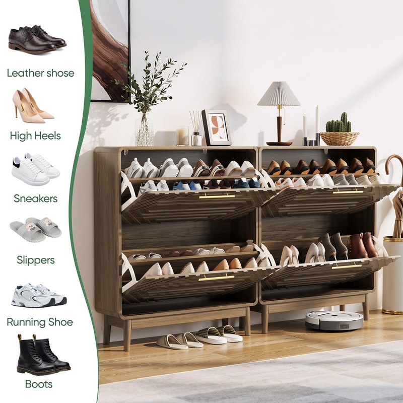 Algherohein Shoe Storage Cabinet with Hand-Carved Raised Embossed 2 Flip