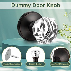 Lepushom 1 Pack Clear Crystal Door Knob, Inspired Decorative Oil Rubbed Bronze Door Knobs for Interior Doors, Unique Fancy Glass Dummy Knobs for Closets and Storerooms