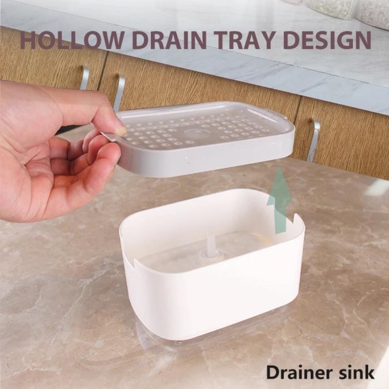 Dish Soap Dispenser and Sponge Holder for Kitchen Sink (Black)