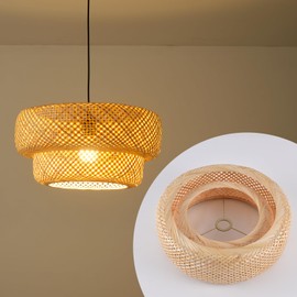 Teru Ji Kaikang 13.77" Bamboo Lamp Shade,Hand-Woven Bamboo Rattan Hanging Light Shade,for Dining Living Bedroom Kitchen Farmhouse 1-Pack