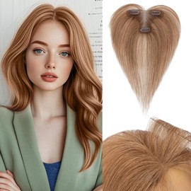 Benehair Real Hair Topper for Women, 100% Real Hair Clip-In Topper, 11 Inch Real Hair Toppers, Side Bangs, Human Hair Toppers, T Lace Base, Light Brown for with Hair Loss #6