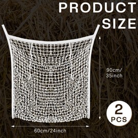 Fabbay 2 Pcs Slow Feed Hay Net Hay Feeder Bags for Horses Goat Stall Trailer Horse Feeding Supplies(24 x 35 Inch,White)
