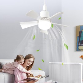 Ceiling Fan with Lights and Remote Control, E26 Ceiling Fan Lamp, Dimmable 3 Color Temp 3 Wind Speed 1H 2H 4H Timer, for Bedroom Kitchen Living Room (White)