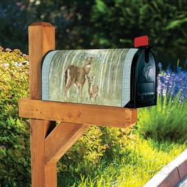 Studio M Natures Call Fits Standard Size 6.5 x 19 Inch Mailbox Weather Resistant Vinyl The Original Magnetic Mailbox Cover, Decorative MailWrap Green and Brown Deer in Forest