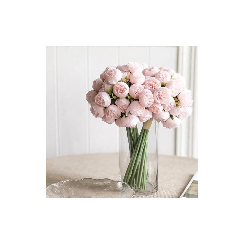 Flores de seda de peonía, 27 cabezas, florero de mesa,