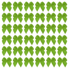 PATIKIL 1 Inch Mini Ribbon Bow 50 Pcs Satin Fabric Ribbon Flower Bows Appliques for DIY Craft Sewing Wedding Party Decoration, Light Green