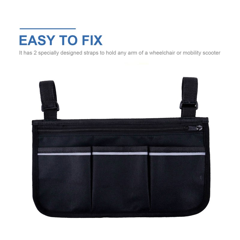 Wheelchair Bag with Pockets Reflective Strips Armrest Side Bag for