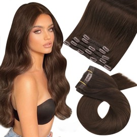 Moresoo Clip-In Real Hair Extensions, Remy Real Hair Clip, Dark Brown, 30 cm, Clip-In Extensions, Brown, 5 Pieces, 80g, Thick Hair, Double Wefts, #4