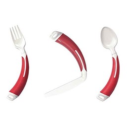 Curved Cutlery - Adult Eating Aid - Full Set of Light Weight Angled Cutlery (Right Hand, Red)