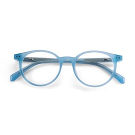 eyebobs - Case Closed | Premium Reading Glasses for Men and Women | Round Frame for Average Faces, Milky Sky Blue, 2.50