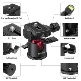 SMALLRIG Tripod Ball Head 360° Panoramic, Mini Ball Head with with 1/4" Screw 3/8" Thread Mount and Arca-Type QR Plate for Cameras, Tripods, Monopods, Phone, Gopro, Max Load 2kg - BUT2665