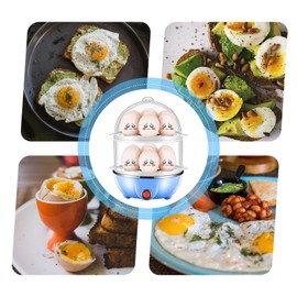 Double Layer Egg Cooker 14 Egg Capacity Hard Boiled Egg Cooker Anti-dry Electric Egg Boiler with 40mL Measuring Cup Steam Vegetables