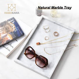 HAMAKAWA Bathroom Vanity Tray, Large Natural Marble Sink Tray 12 Inch, Carrara White Limestone Dresser Tray, Modern Countertop Organizer for Soap Dispenser, Kitchen Counter, Home Decor