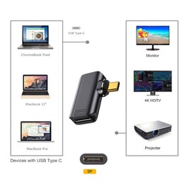 NFHK Magnetic Angled Type USB-C Type C to DP DisplayPort Monitor Converter Adapter 4K 2K 60Hz for Tablet & Phone & Laptop