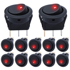 mxuteuk 12pcs 12V Lighted Round Rocker Switch Toggle Switch Red LED SPST On-Off Switch 20A for Car Truck Control KCD2-102N-R