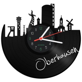 GRAVURZEILE Vinyl Record Clock - Skyline Oberhausen - Wall Clock Made of Cast Vinyl with City Skyline 30 cm - Upcycling Design Clock Wall Decoration Vintage Clock Wall Decoration Retro Clock - Made in