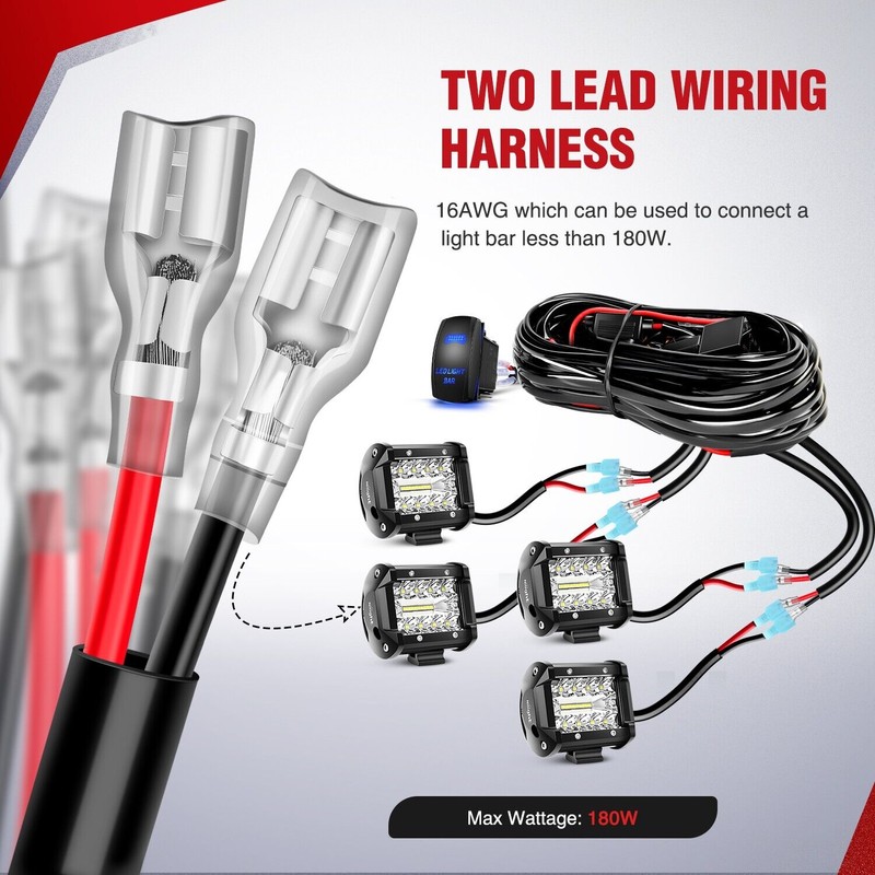 Nilight 16AWG LED POD Lights Wiring Harness Kit 12V On