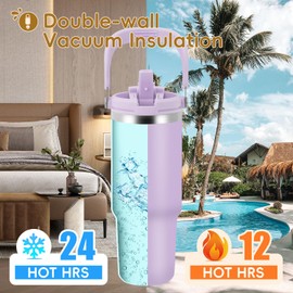 VUSIGN 30 oz Tumbler with Handle and Flip Straw, Stainless Steel Vacuum Insulated Water Bottle Travel Mug Thermal Cup for Home, Office, Car, Outdoors, Sports, Orchid