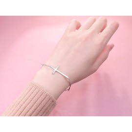 DAOCHONG S925 Sterling Silver Religious Cross Bracelet In Faith Hope Love Bracelet Christian Doves Love Classic Jewelry 7 inches to 9 inches