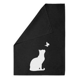 Azeeda 'Cat Sitting with Butterfly Silhouette' Black Cotton Tea Towel/Dish Cloth (TW00068002)