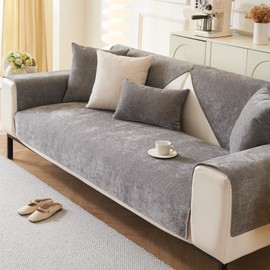 tianxinbaobei Plush Sofa Cover Washable, Non-Slip Couch Covers, Pet Friendly Couch Mats, Soft Chenille Sofa Covers for Living Room(Dark Gray/36"x63"/Loveseat Sofa Cover)