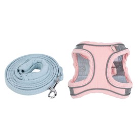 Cat Vest Harnesses and Leash Color Blocked Reflective Adjustable Escape Proof Kitten Vest Harnesses for Walking Outdoor Blue Pink XL