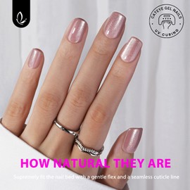 Light Pink Cat Eye Press on Nails Short Square, Sparkling Glazed Donut Extra Short Gel Nails Press ons Reusable Acrylic Nails 30Pcs 15 Sizes Fake Nails Kits, Shiny Glitter Glue on Nails Short