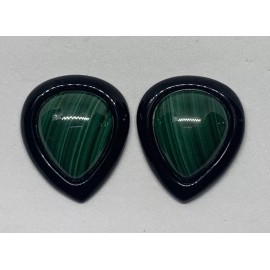 Unbranded NOS Set of 2 Genuine Malachite w Onyx Teardrop Polished Stones For Jewelry 94cts