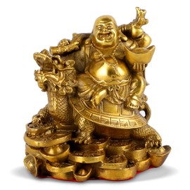 Laughing Buddha Statue, Feng Shui Buddha, Brass Maitreya Sculpture, Buddha Decor Statue Outdoor, Attract Wealth Office Decor, Living Room Decor 4.5''