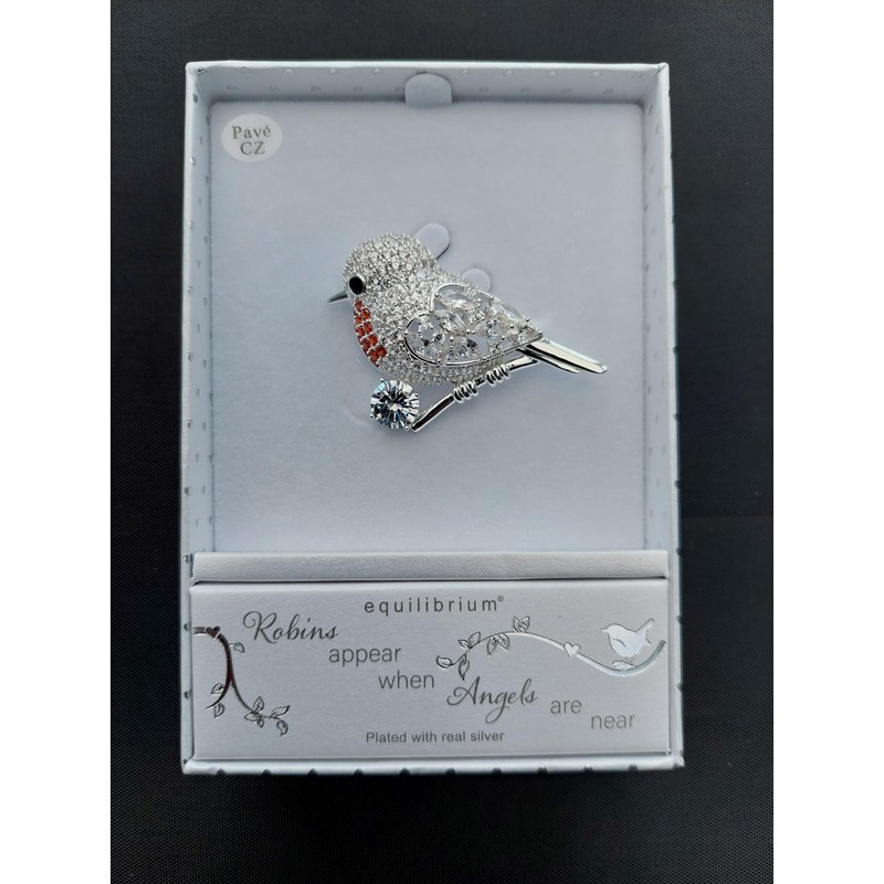 Equilibrium Robins Appear Silver Plated Sparkle Brooch