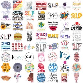 50 Packs SLP Stickers Water Bottles Laptop Phone Motorcycle Computer Guitar Skateboard Hydroflasks Speech Language Pathologist Vinyl Sticker Waterproof Aesthetic Trendy Decals for Teens Girls Adults