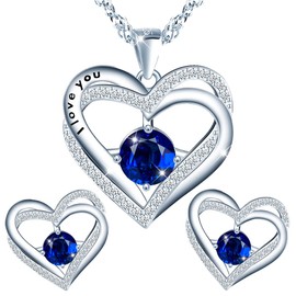 MŚ 1997 MENNICA ŚWIDNICKA Heart Hearts 6 Colours Jewellery Set 925 Silver Austrian Zirconia - Jewellery for Women and Girls - Earrings and Necklace Ideal Gifts, Silver, Crystal